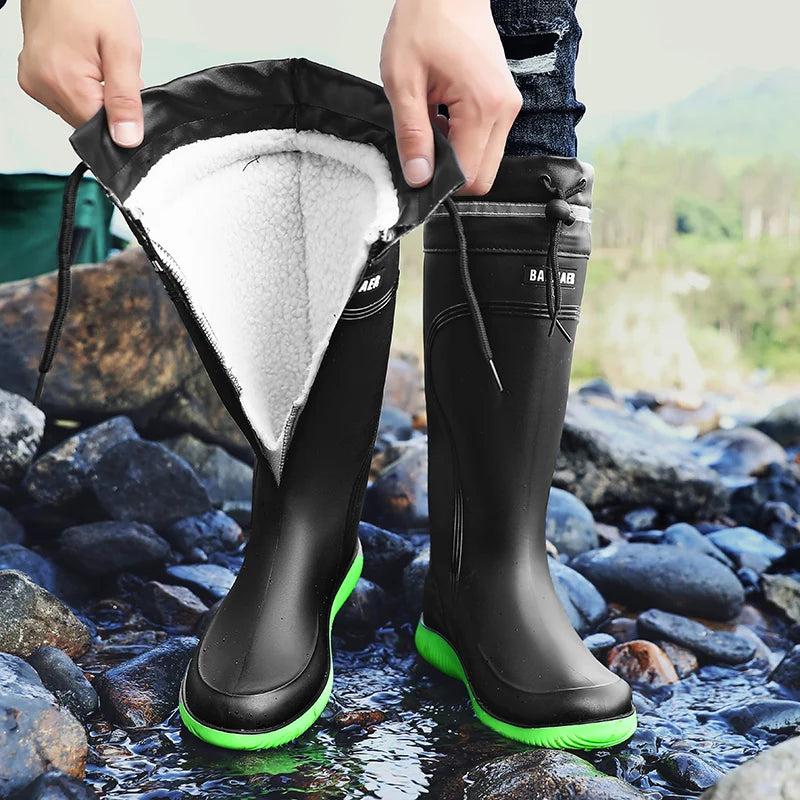 Winter Thickened Anti-slip Men's Rain Boots High Waterproof Reflective Work Fishing Shoes Warm Water Shoes Rubber Shoes for Men