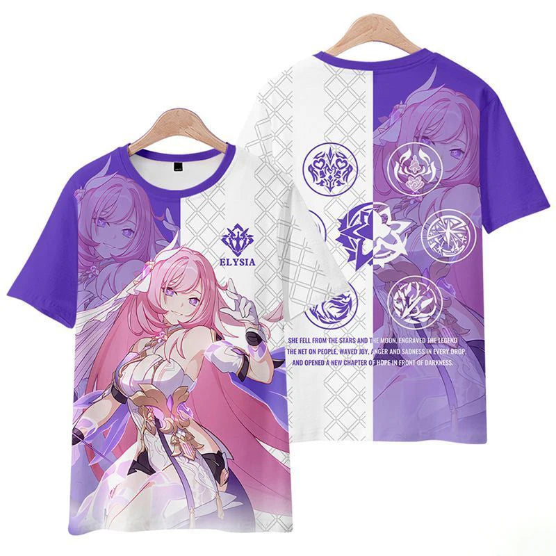Elysia Honkai Impact 3 Role Playing T-Shirts New Arrival 3D Print Kids Anime Tees Summer Men Women Harajuku Short Sleeve Y2k Top