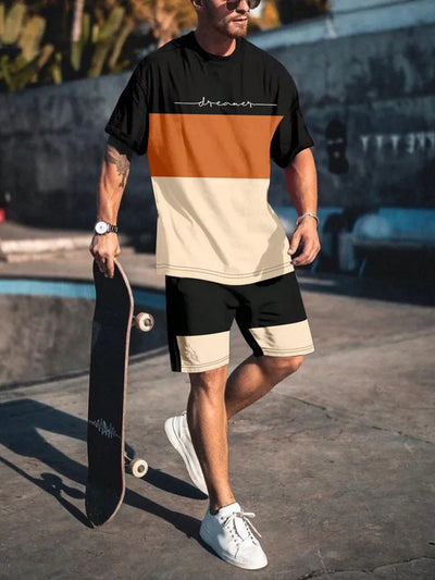 New Summer Vacation Leisure Daily 3D Men's Sports Wear Large Round Neck Short sleeved T - shirt Set Casual Street | SAMAG