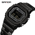 SANDA 2162 Men's Electronic Watch Square Waterproof Multi Functional Wrist Watch Square Fashion Night Light Steel Digit Watches