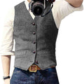 Men's Suit Vest V Neck Wool Herringbone Tweed Casual Waistcoat Formal Business Vest Groomman