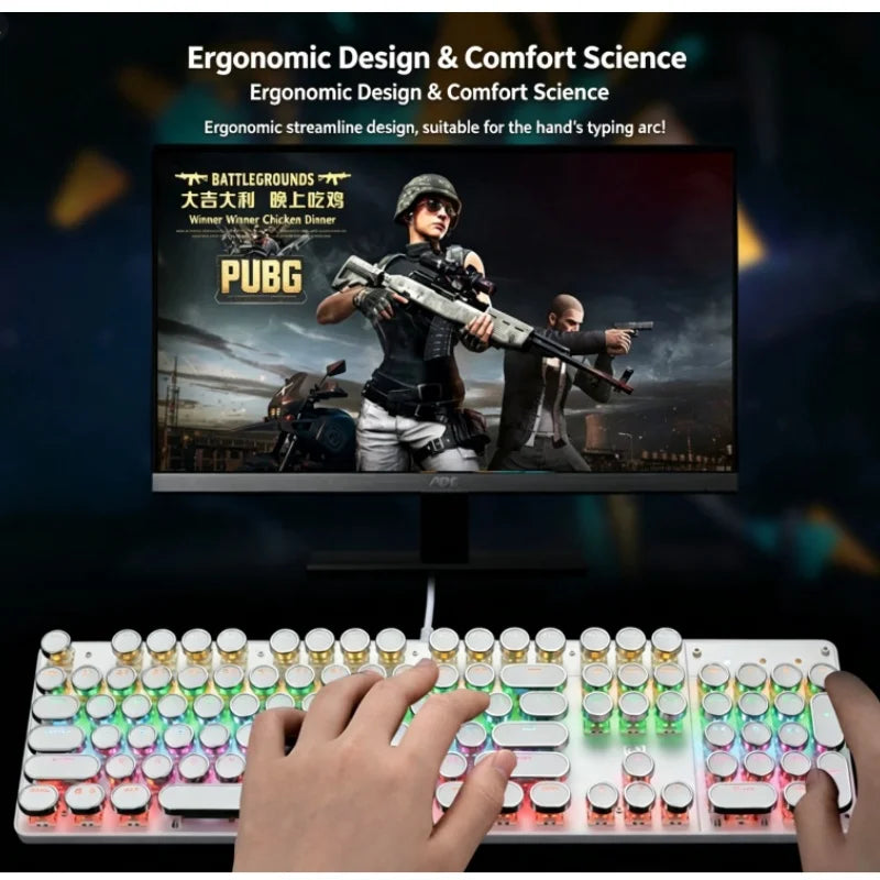 Steam Punk HJK920 Mechanical Wired Keyboard with Plated Keycaps Qing Axis for Esports Gaming - Durable Gaming Keyboard