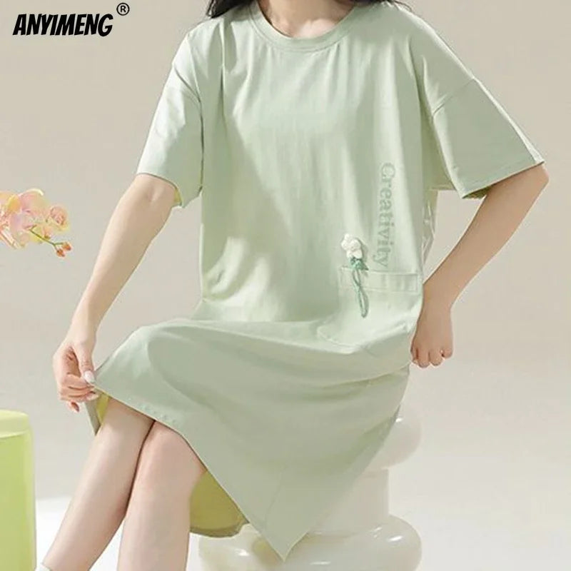 100% COTTON! M-4XL Plus Size Summer Women Nightgown | SAMAG