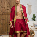 Men Pajama 2PCS Robe Set Spring Summer New Silk Satin Sleepwear Kimono Bathrobe Gown Loose Casual Home Clothing Loungewear