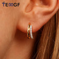 Two Hoop Full Moissanite Earrings for Women 925 Sterling Silver Plated 18K Gold Classic Ear Studs Sparkling Wedding Jewelry Gift