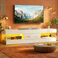 67" TV Stand for 75" TVs, High Gloss LED Media Console with Stone Doors, Drawer & Storage for Living Room, White
