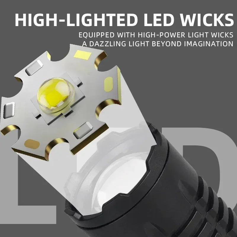 Latest High Power LED Flashlight with Zoom and Digital Display Lantern USB Rechargeable Flashlight for Camping and Hiking