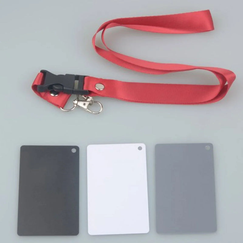 Digital Camera 3 in 1 Pocket-Size White Black Grey Balance Cards 18 percent Gray Card with Neck Strap for Digital Photography