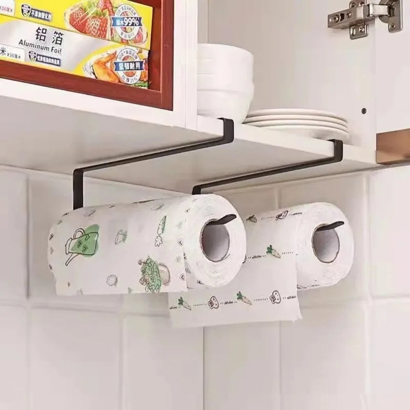 Space Saving Under Cabinet Paper Towel Holder No Drill Adjustable Mount Kitchen Organizer Rack Plastic Wrap - View 3 | SAMAG