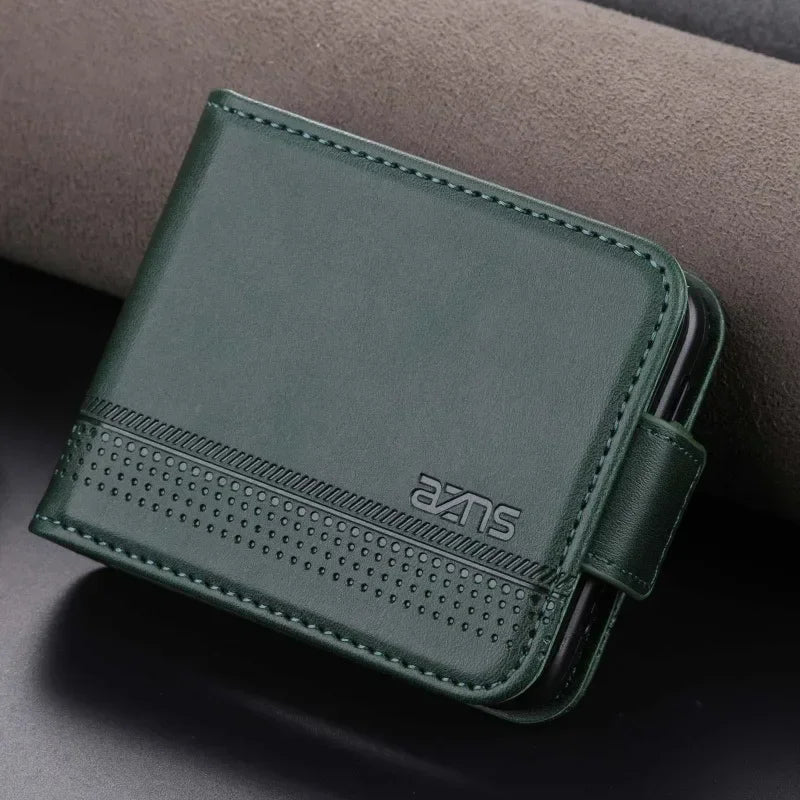 Leather Cards Solt Wallet Phone Case For Samsung Galaxy Z Flip 6 5 4 3 Flip5  Flip4  Flip6 5G Kickstand Shockproof Back Cover