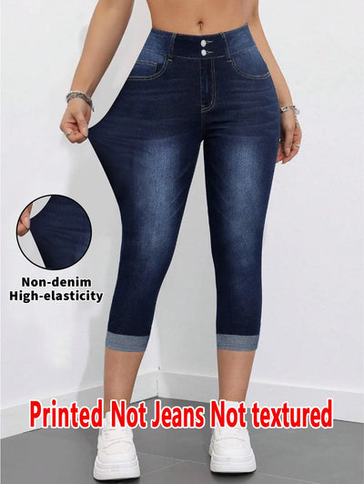 2007 [Printed Pants - Not Denim Fabric] Legging - Women's Imitation Capri Summer Blue | SAMAG