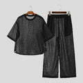INCERUN Men's Sets See Through Mesh Short Sleeve T Shirt Pants Two Piece Streetwear Sexy Matching - View 9 | SAMAG