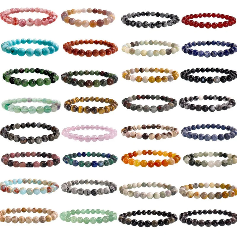 Natural Stone Beads Bracelet For Women Men Agate Crystal Quartzs Aquamarines Jades Jewelry Agates Elastic Bangle Bracelets 6 8mm