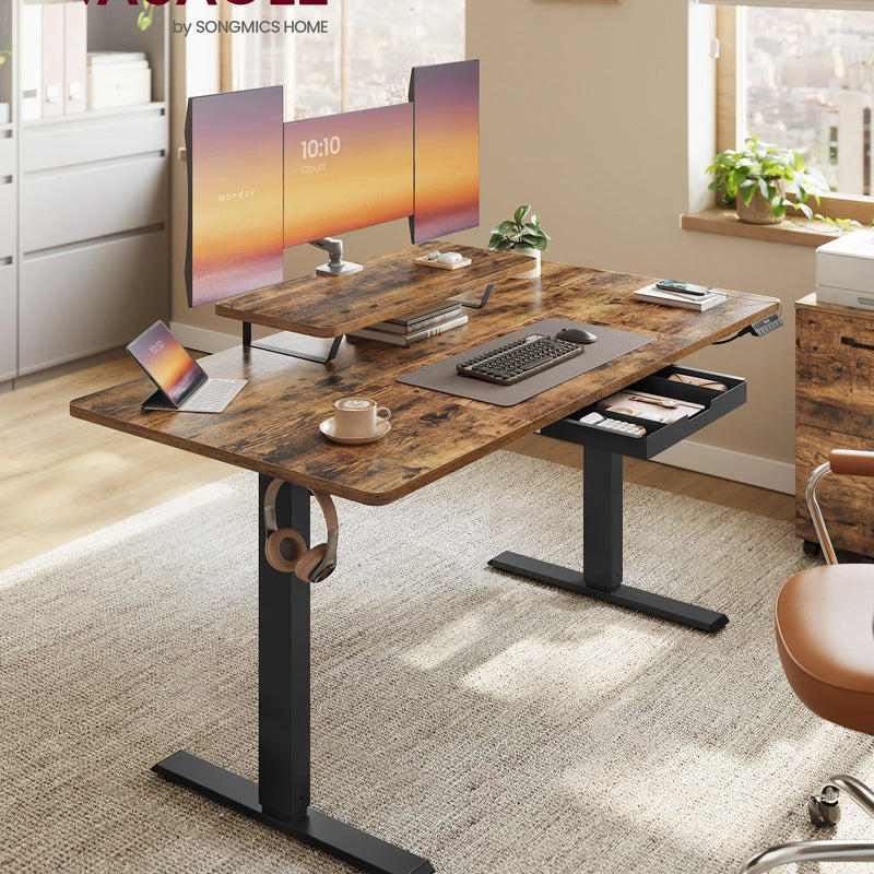 VASAGLE Height Adjustable desk Flexible Mounted Display Stand Drawer Long Sitting Reminder For office