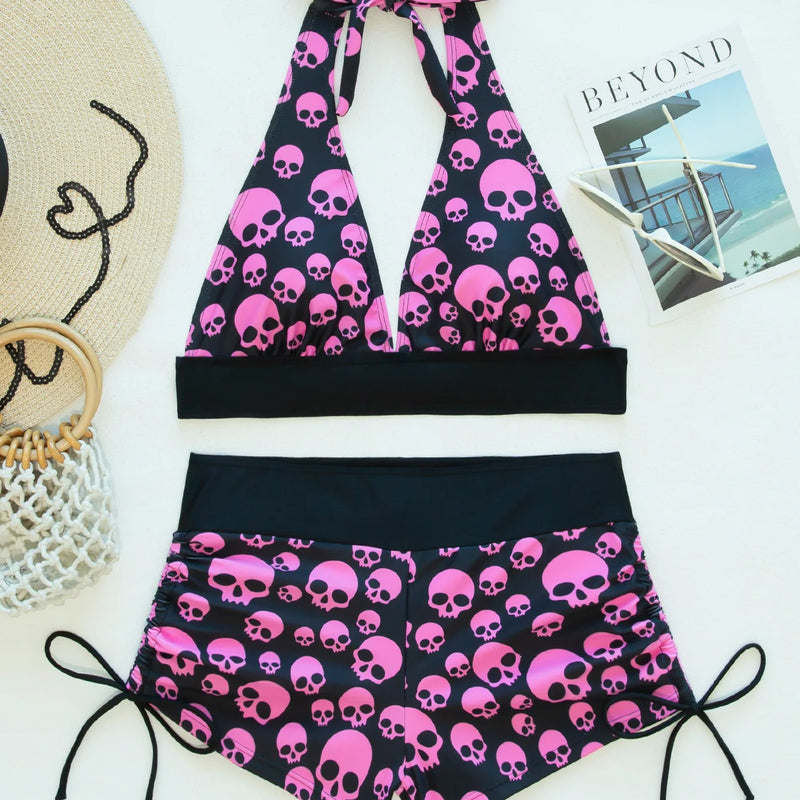 Square Neck Modest Bikini Set With Skull Print | SAMAG