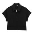 TFMLN Fashion Set For Women Summer 2025 New Slim Lapel Zipper Short Sleeve Coat Top Wide Leg Pants Two Piece Set Leisure Black