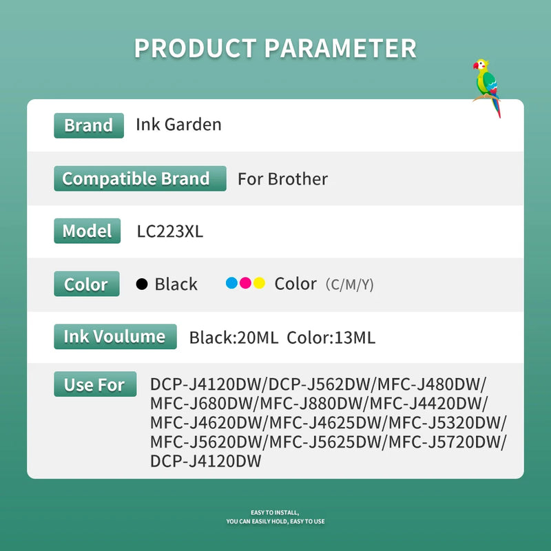 223XL Cartridge Compatible For Brother LC223 LC 223XL LC Ink Cartridges DCP-J4120DW MFC-J4420DW J4620DW 4625DW Printer XL