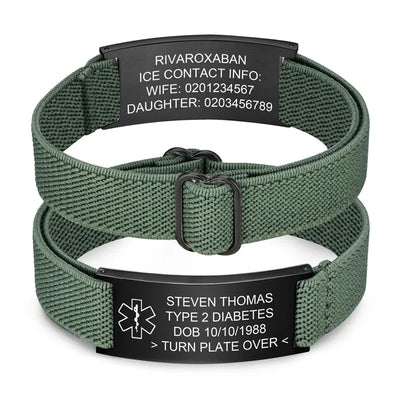 Personalized Medical Alert Bracelet for Men Customized Elastic Strap Stainless Steel ID Engraved Medic Info | SAMAG