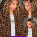 250 Density Highlight Ombre 13x6 Curly Real Human Hair Wigs 30 38 Inch Brazilian 4/27 Colored Deep Wave 13x4 Lace Frontal Wigs