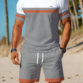 Casual Holiday Beach Men's T - shirt And Shorts 2 Pieces Sets Summer Suit Clothing Stripe Print Sleeve Tee - View 6 | SAMAG