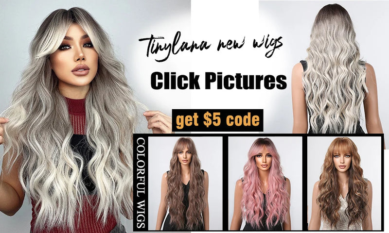 TINY LANA Natural Black Long Wavy Synthetic Wig with Bangs for Women Body Wave Dark Brown Wigs Cosplay Daily Hair Heat Resistant