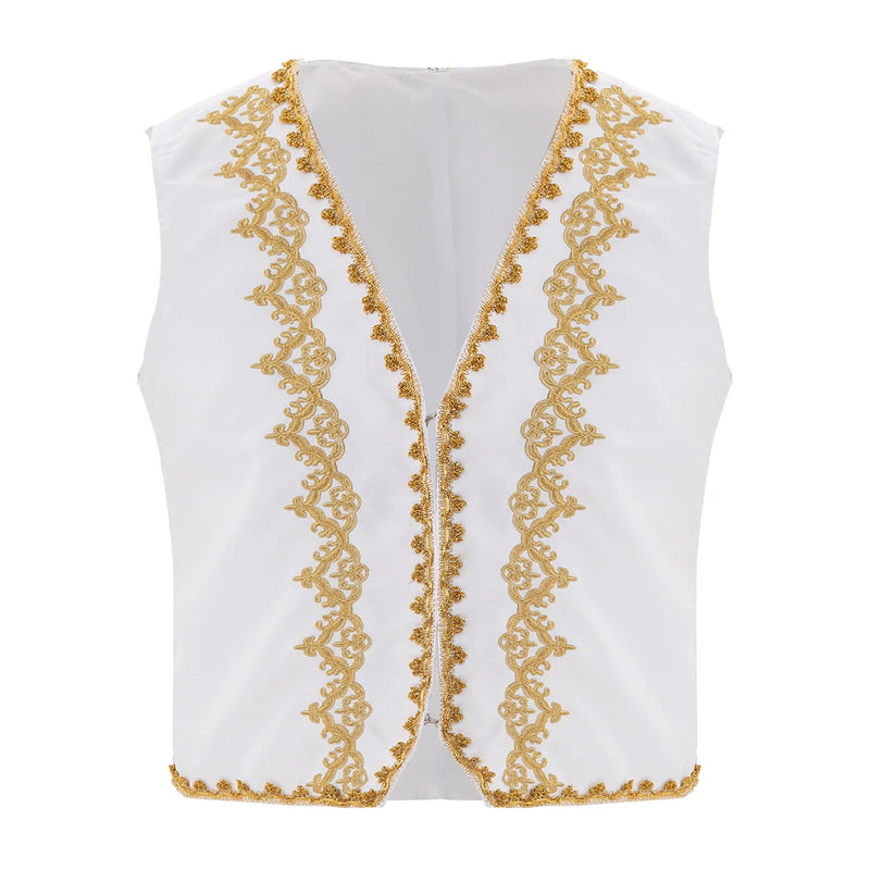 Mens Steampunk Victorian Vest Gothic Vintage Gold Trims Embroidery Medieval Sleeveless Waistcoat Jacket Vest Halloween Costumes
