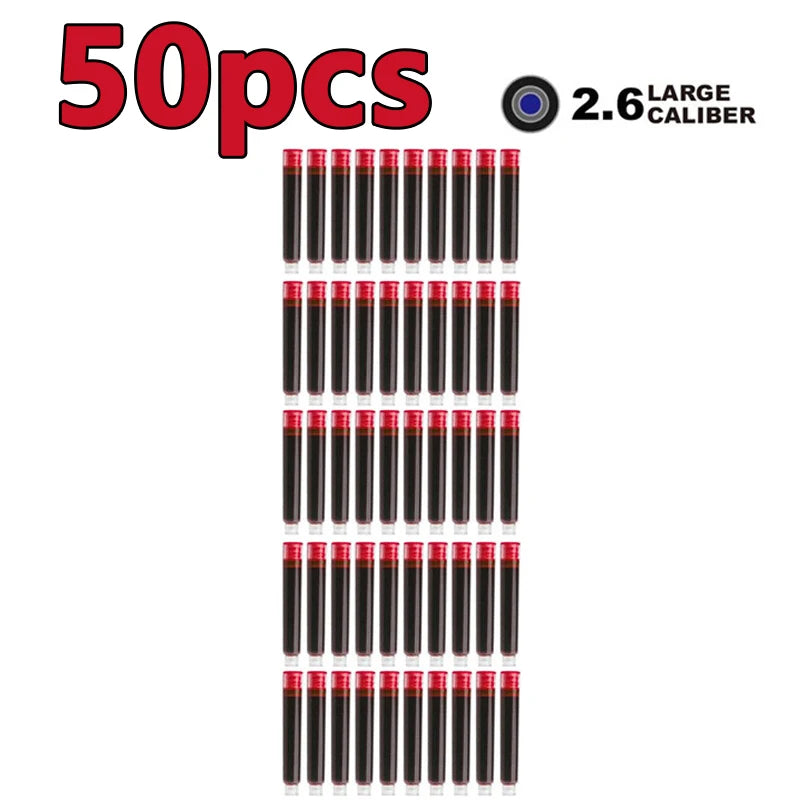Fountain Pen Ink Cartridges Set Black Blue Red Refill High Quality, Bore Diameter for Smooth Writing 2.6mm 3.4mm 50 Pcs 100Pcs