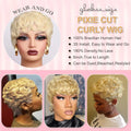 613 Honey Blonde Curly Pixie Cut Wig 100% Human Hair with Bangs Short Curly Human Hair Wigs for Women Machine Made