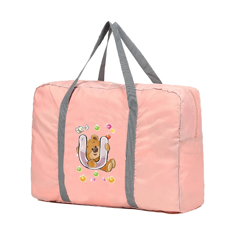 Travel Carry Bags Foldable Travel Bags Handbags Large Capacity Clothing Organizer Luggage Sorting Women Bear Pattern Duffle Bag