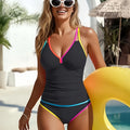 Women Contrast Trim Bikinis Tankini Swimsuit V Neck | SAMAG