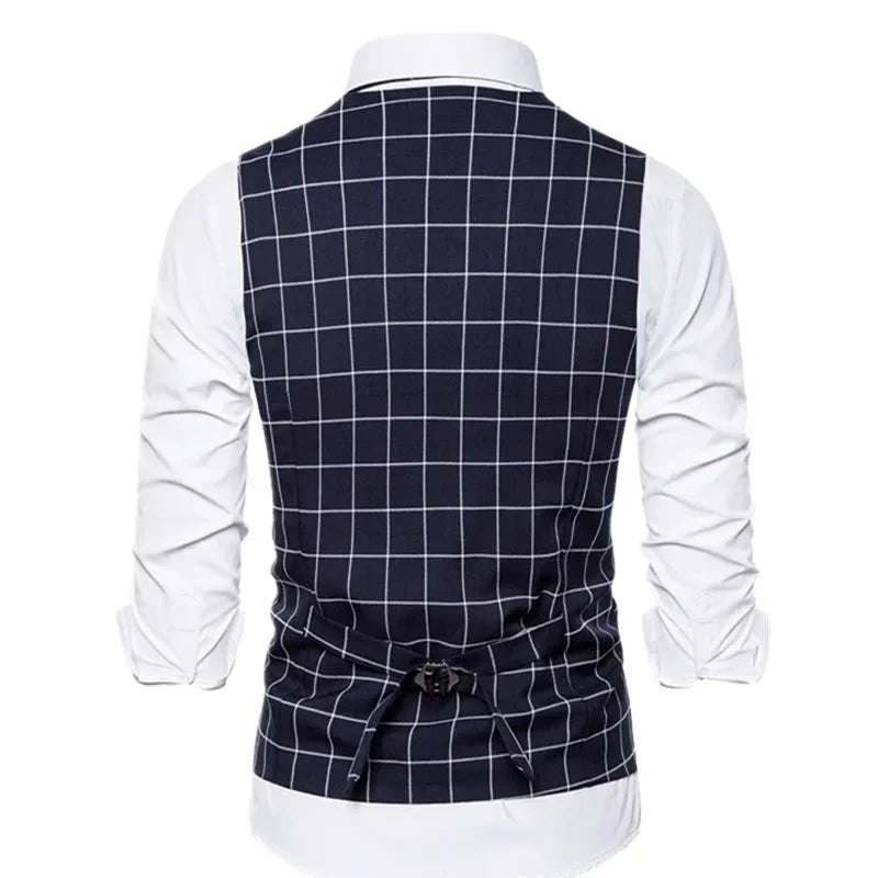 2026 New Men's Plaid Sleeveless Vest, Single Breasted V-Neck Suit Vests,Wedding/Party/Business/Office Waistcoat, Europe Size