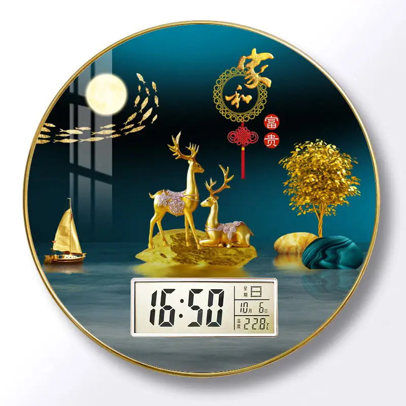 Modern wall clock for living room, home use, creative, silent, drill-free wall-mounted decorative painting electronic clock