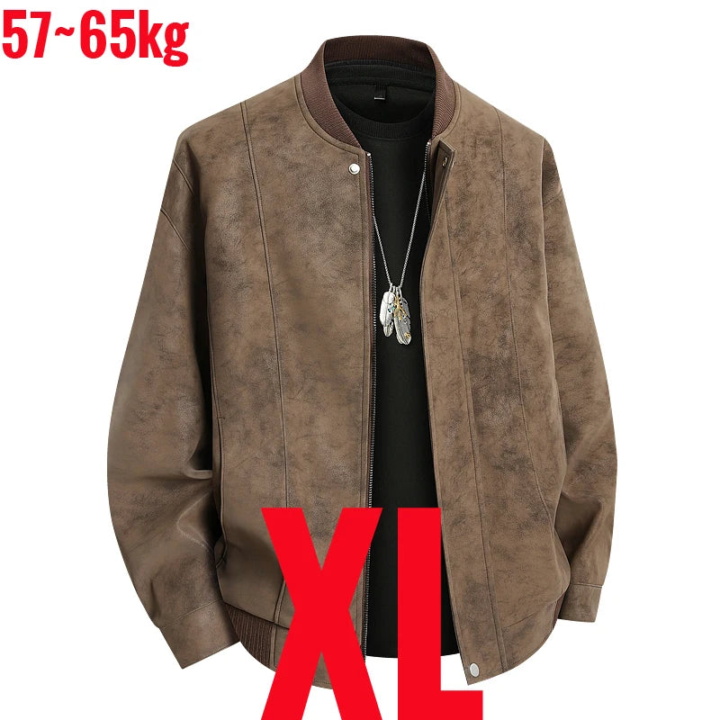Big Size 8XL Suede Leather Jacket Men Cotton Padded Coat Motorcycle Male Oversize College Large Plus Winter Zipper Windbreaker