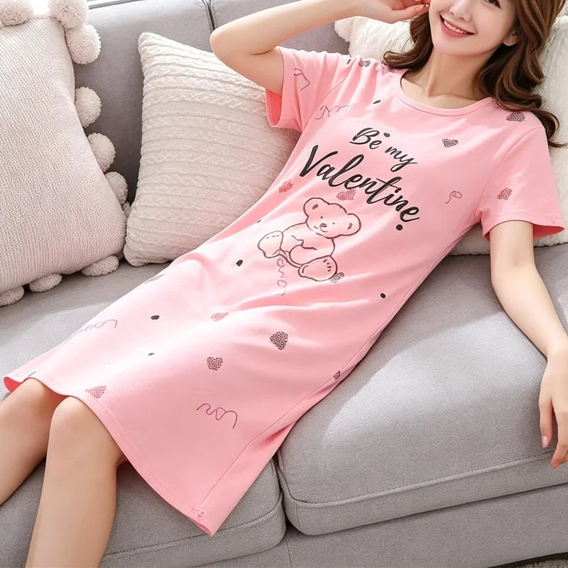 Women Large Size Pajamas Short-Sleeved Nightgown Cartoon | SAMAG