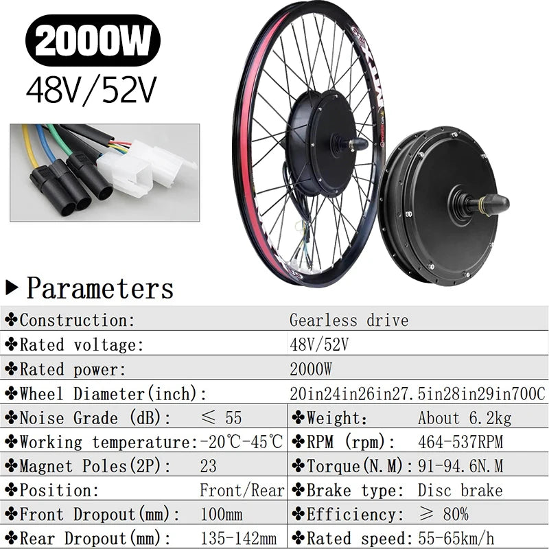 72V 5000W E-Bike Conversion Kit Brushelss Gearless Rear Wheel Hub Motor 2000W,3000W For Electric Bicycle