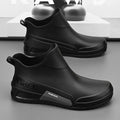 Men's Winter Fleece Lined Short Rain Boots Waterproof Non Slip Work Kitchen Safety Black Rubber Boots Thickened Shoe Bottom