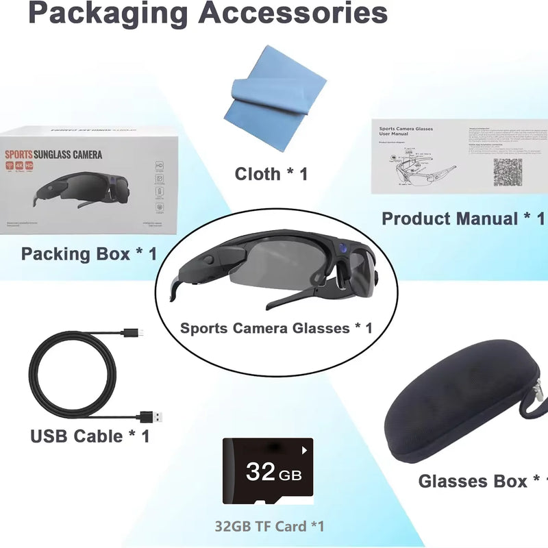 FPV WiFi Action Camera Sunglasses 1080P  Wireless POV Bodycam for Sports Cycling Vlog Video Recording