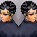 Elegant Human Hair Wave Pixie Cut Wig Layered Style For Women 180% Density Machine Made Hair