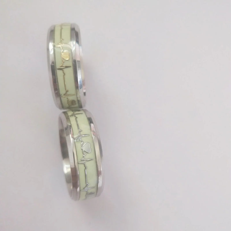 Fashion Stainless Steel Luminous Finger Ring For Women Men Glowing In Dark Heart Couple Wedding Bands Jewelry Gift Accessories