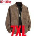 Big Size 8XL Suede Leather Jacket Men Cotton Padded Coat Motorcycle Male Oversize College Large Plus Winter Zipper Windbreaker