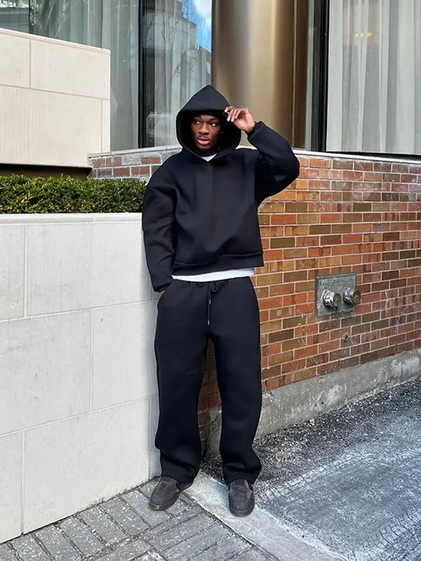 Solid Couple's Hooded Sweatshirt Casual Loose Sweatpants | SAMAG