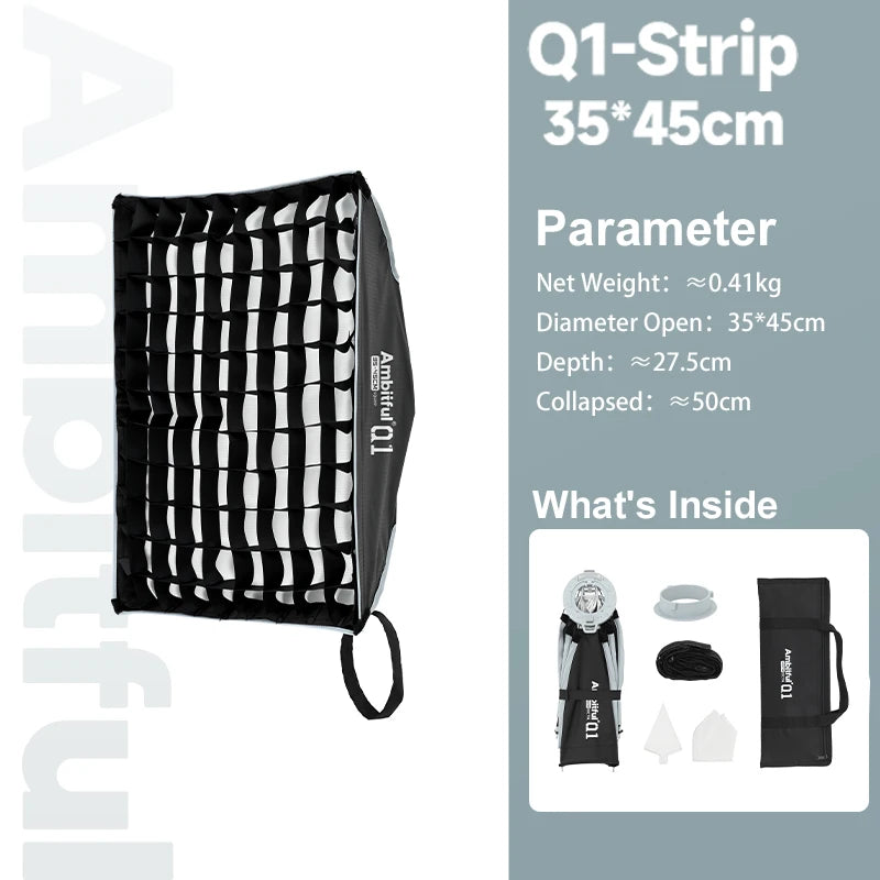 AMBITFUL Q1 35x45cm Strip Softbox Mini Bowens/GODOX Mount Quick-Setup With Grid Softbox For GODOX For Forza 60 Seres YN150 ﻿