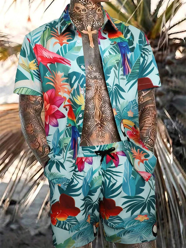 Men's New Hawaiian Short-Sleeved Shirt Shorts Set Summer | SAMAG