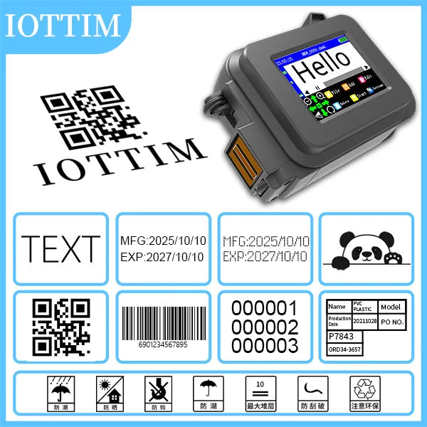 Iottim 12.7mm Mini Portable Inkjet Printer Small Business Date Label Printer QR code Logo Batch Number