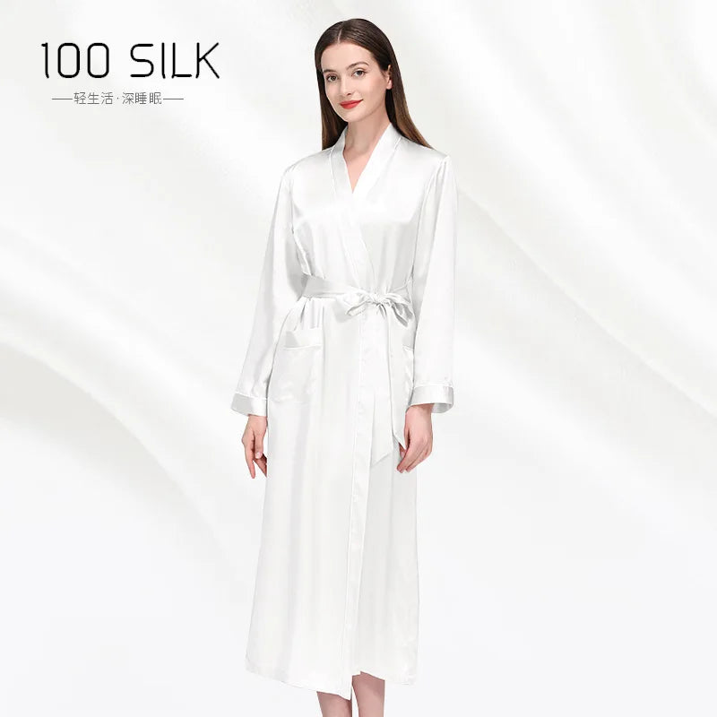 Birdtree 19 Momme 100%Pure Silk Long Robe for Women Silky Sleepwear Ladies Elegant Nightgown Natural Pajamas P36089QM