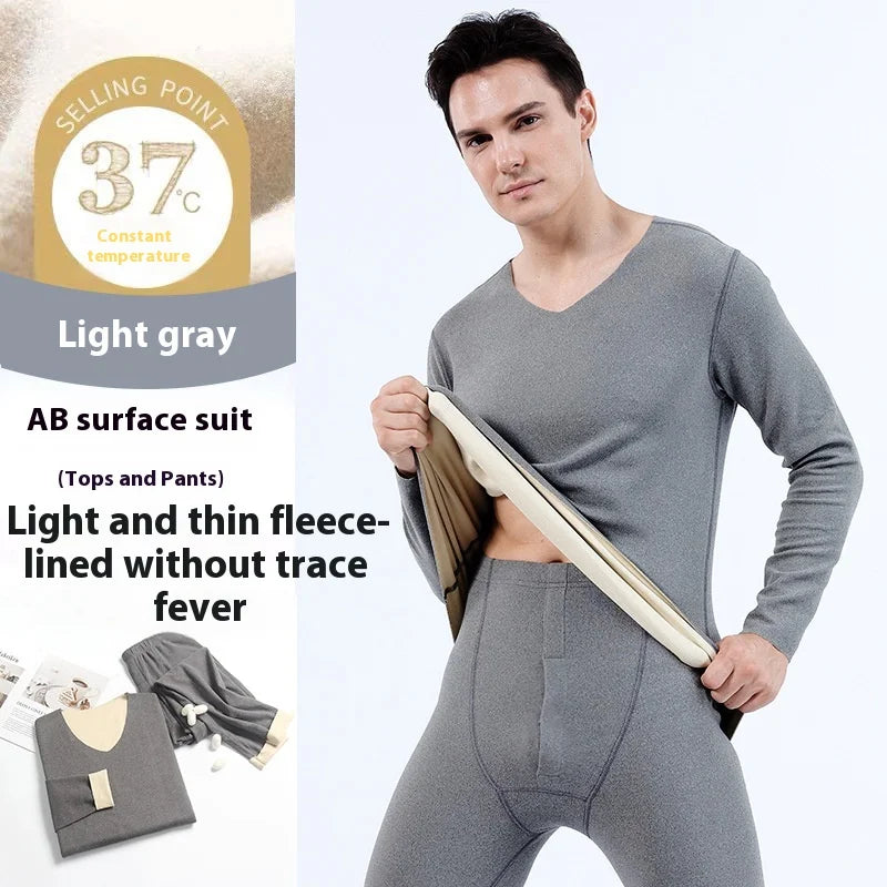 Men Double-Sided Non-marking Heating Thermal Underwear Set of Large Size Autumn Clothes and Trousers Men's Padded Composite Bott