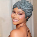 Brazilian Human Hair Wig Short Pixie Cut with Bang Loose curly Hair for Daily Wear Women Full Machine Wig