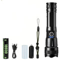 High Power Strong Light Long Range LED Flashlight USB Rechargeable Defense Flashlight Outdoor Telescopic Zoom Super Bright Torch