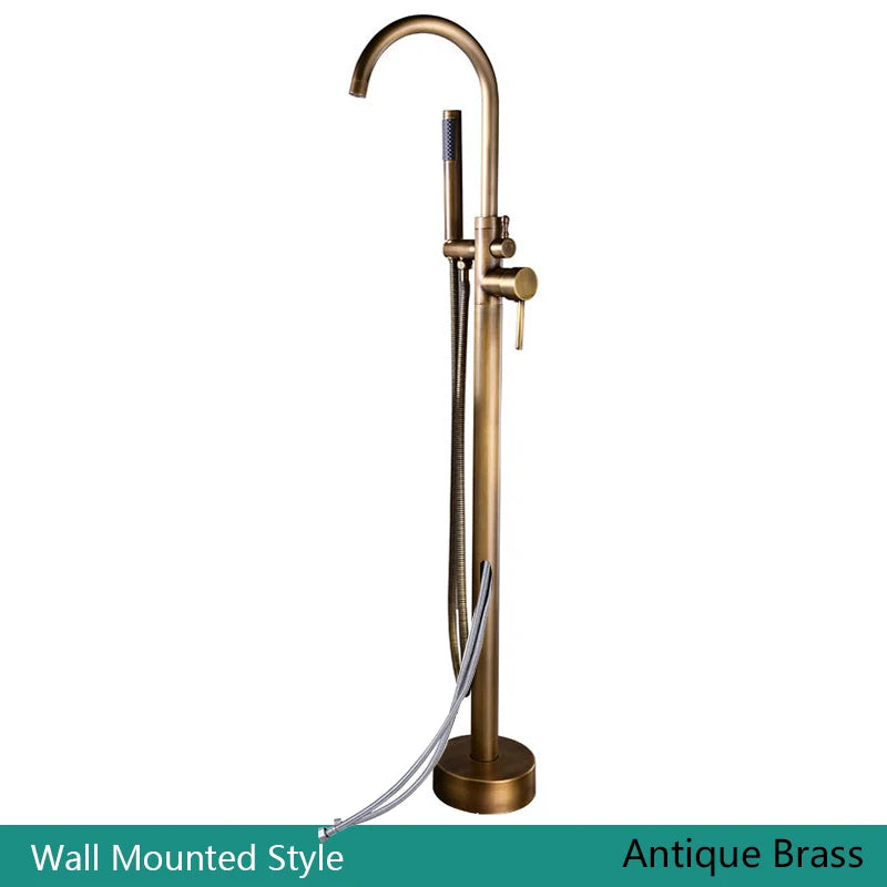 KEMAIDI Golden Plated Bathtub Filler Shower Roman Tub Faucet Set Free Standing Black Bath Shower Systerm Round Spout Mixer Tap