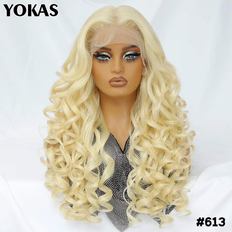 Latisha Lace Frontal Wigs Synthetic 24 Inch Loose Curl Pre Plucked Lace Frontal Wig For Women Highlight With Baby Hair 13X6 Wigs